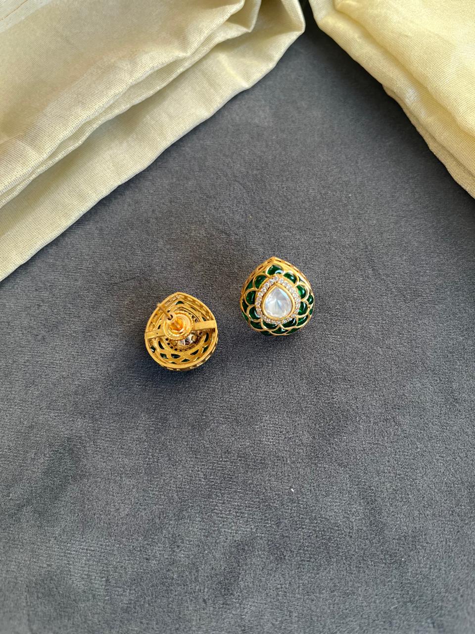 Green Pan Polki Earrings VNE363