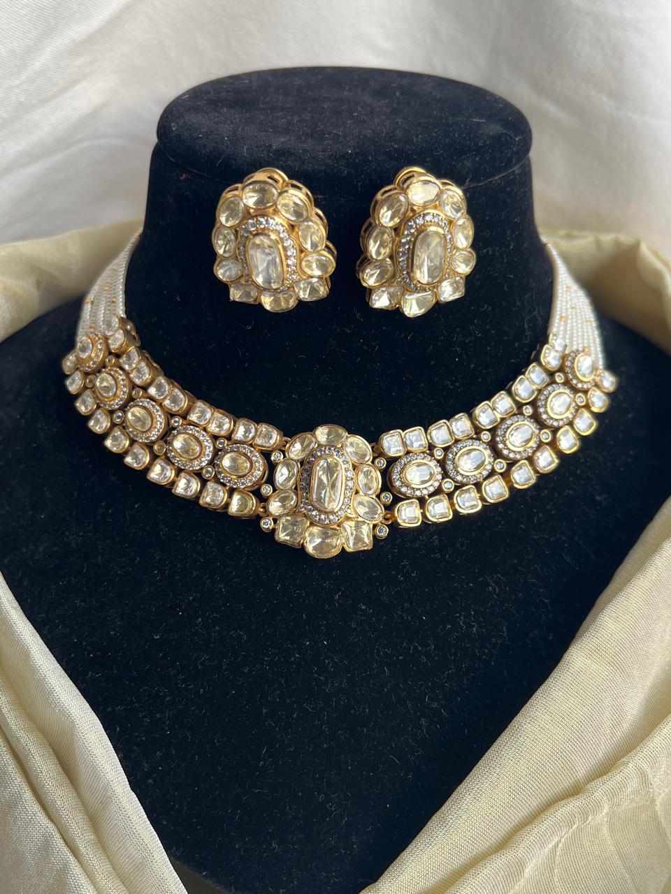 Yellow Polki Round Necklace Set- VNN756