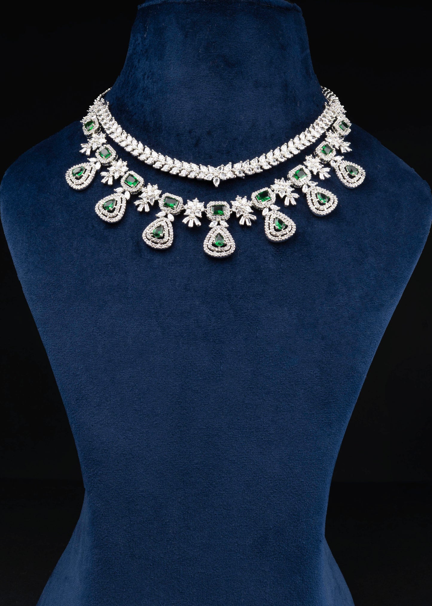Green Layered Diamond Necklace Set