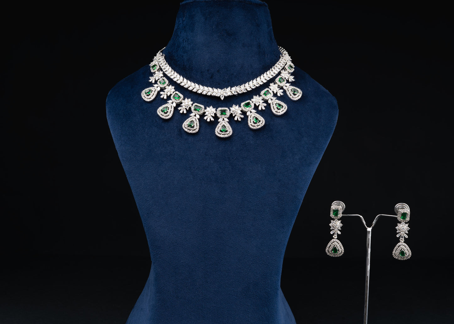Green Layered Diamond Necklace Set