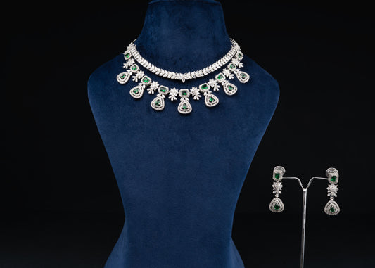 Green Layered Diamond Necklace Set