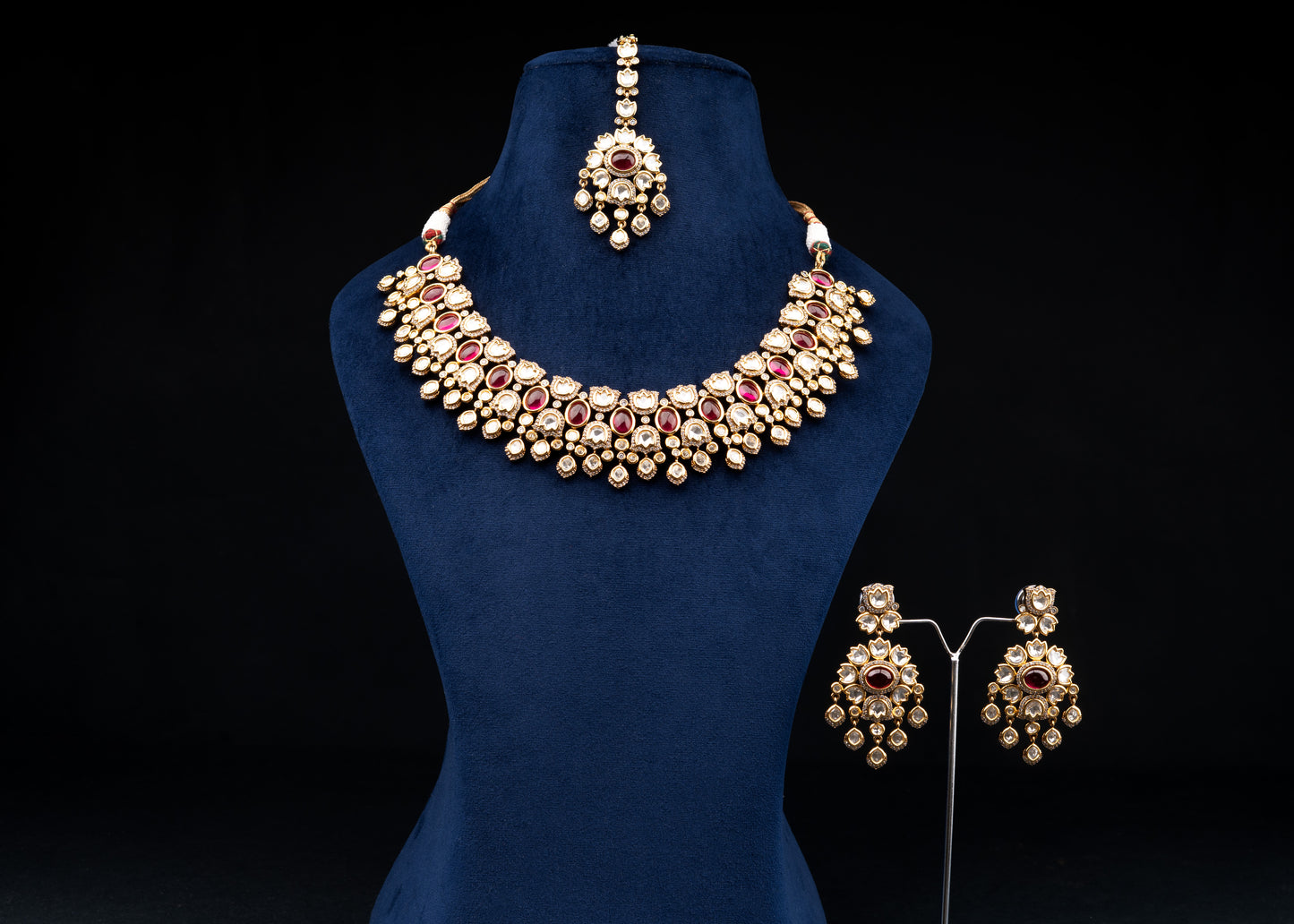 Red Moissanite Necklace Set with Mangtika