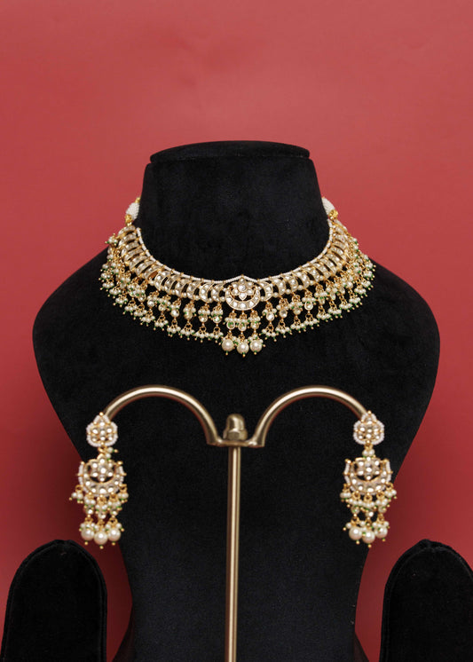 White Jadau Pearl Necklace Set VNN449