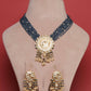 White Jadau Pendant Blue Beads Necklace Set - VNN471