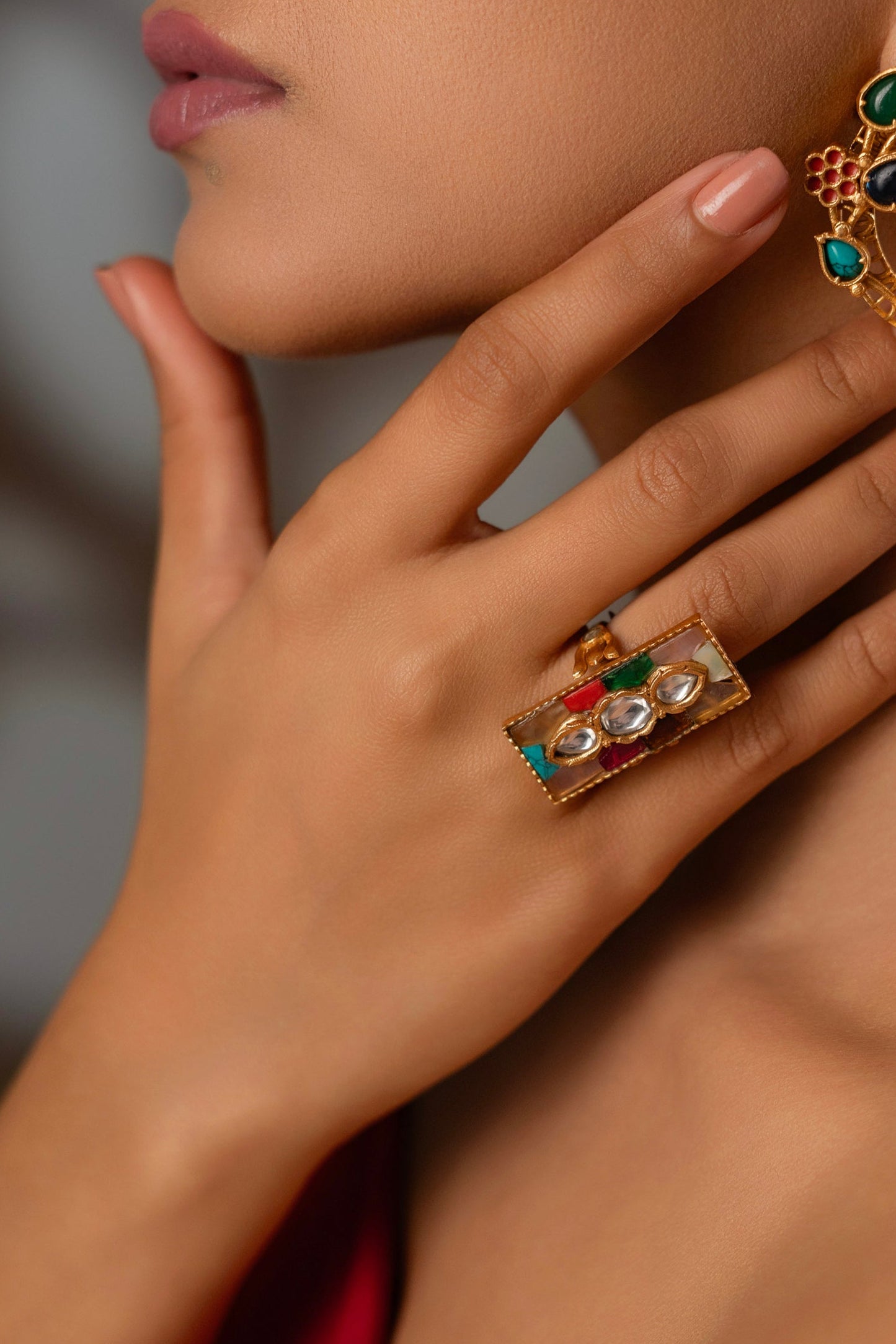 Rectangle Polki Ring- VNR076