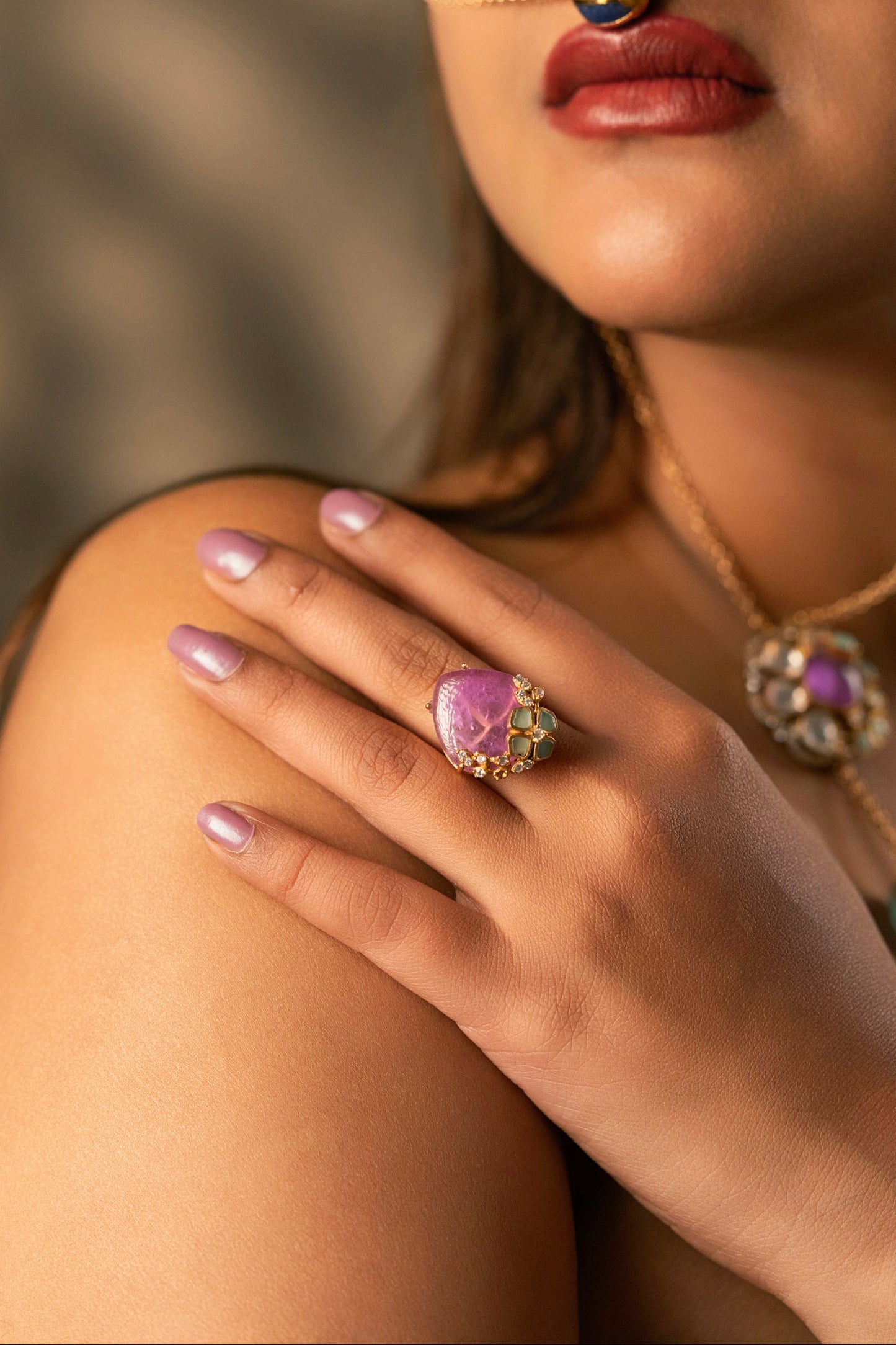 Pink Stone Polki Ring VNR075