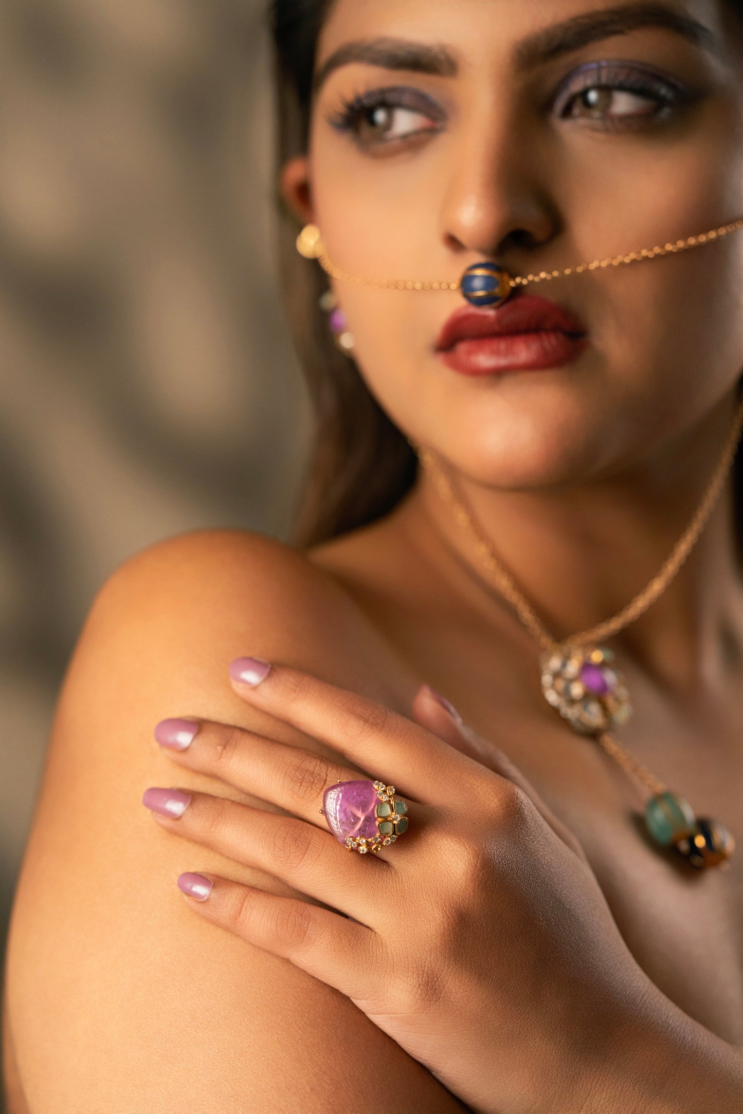 Pink Stone Polki Ring VNR075