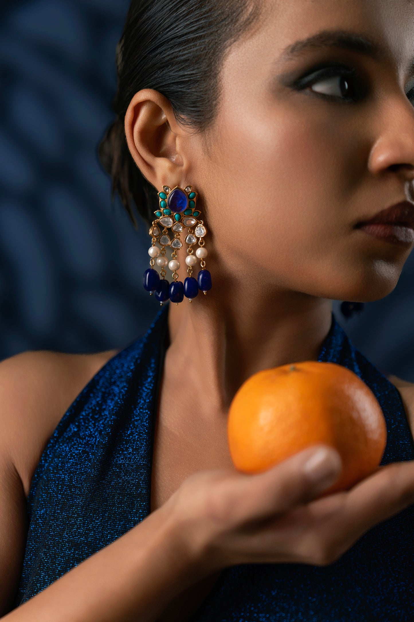 Purple Stone Firoza Polki Earrings VNE215