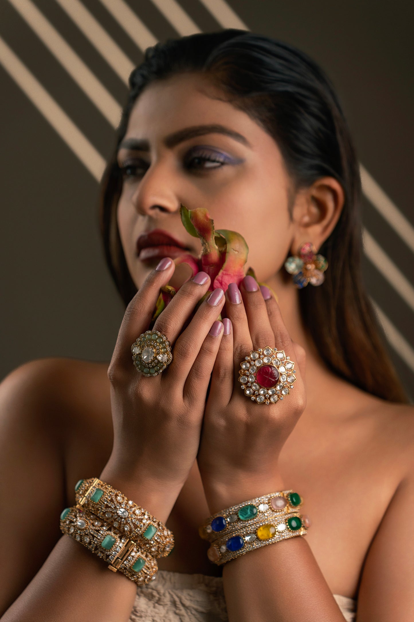 Pista Green Stone & Diamond Bangles - VNHN185