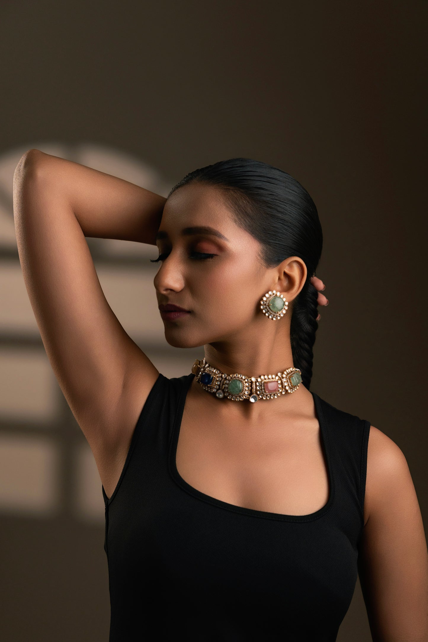 Multi Stone Polki Necklace Set- VNN379