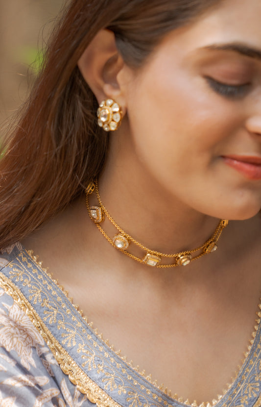 Gold Chain Polki Chokar set VNN167
