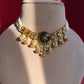 White Jadau Green Beads Chokar Set VNN426