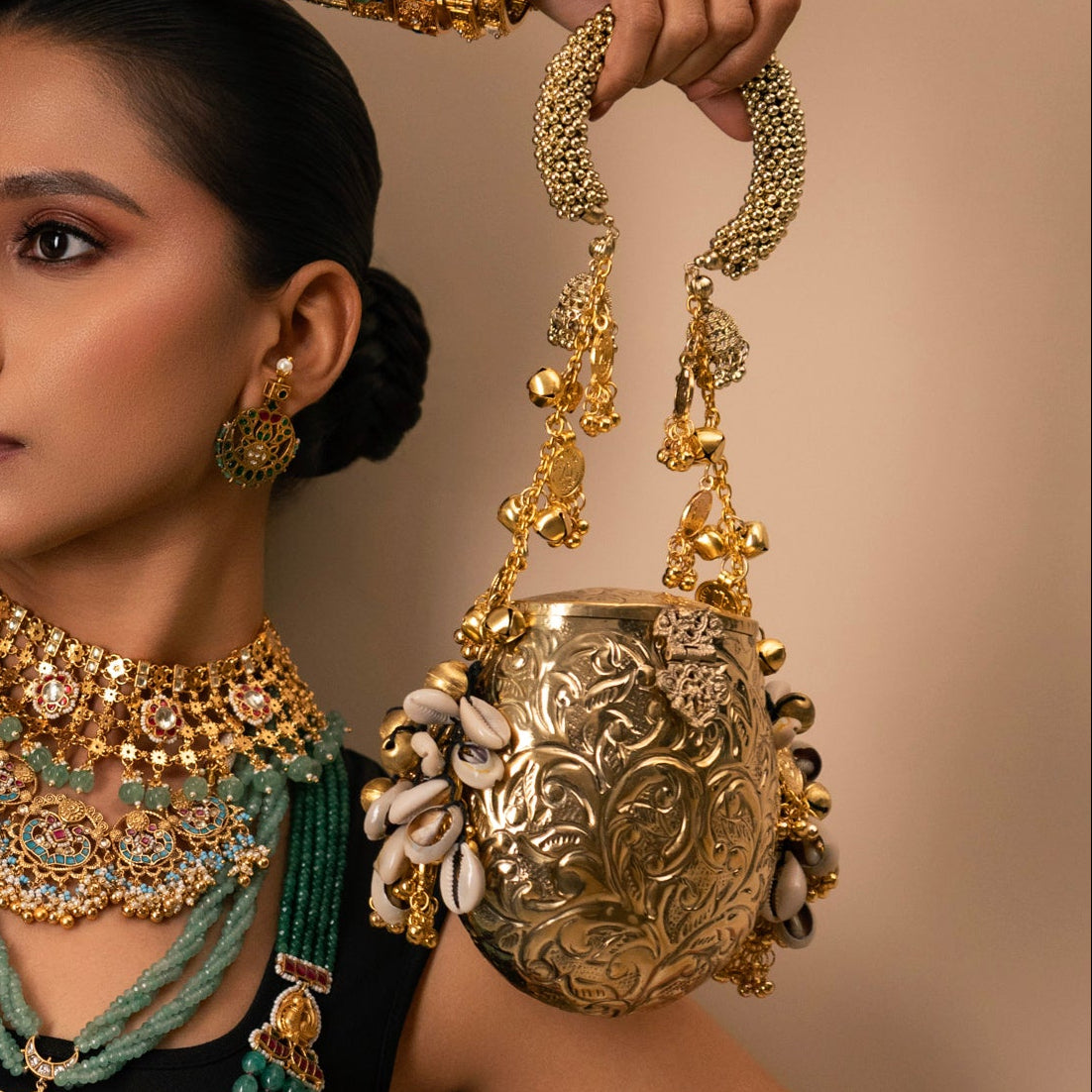 Gold Shell Ghooghari Bag - VNA020