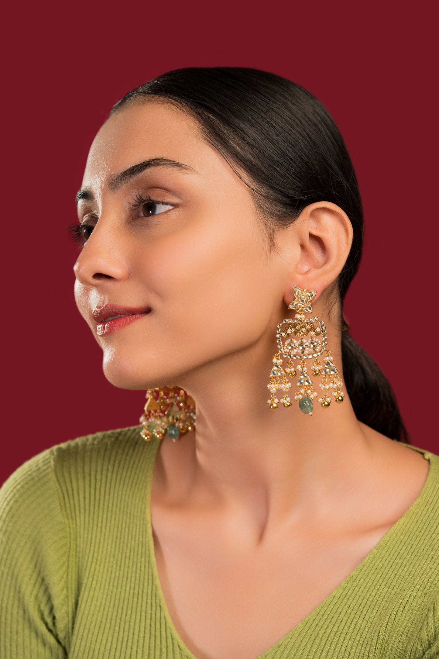 White Jadau Earrings - VNE017