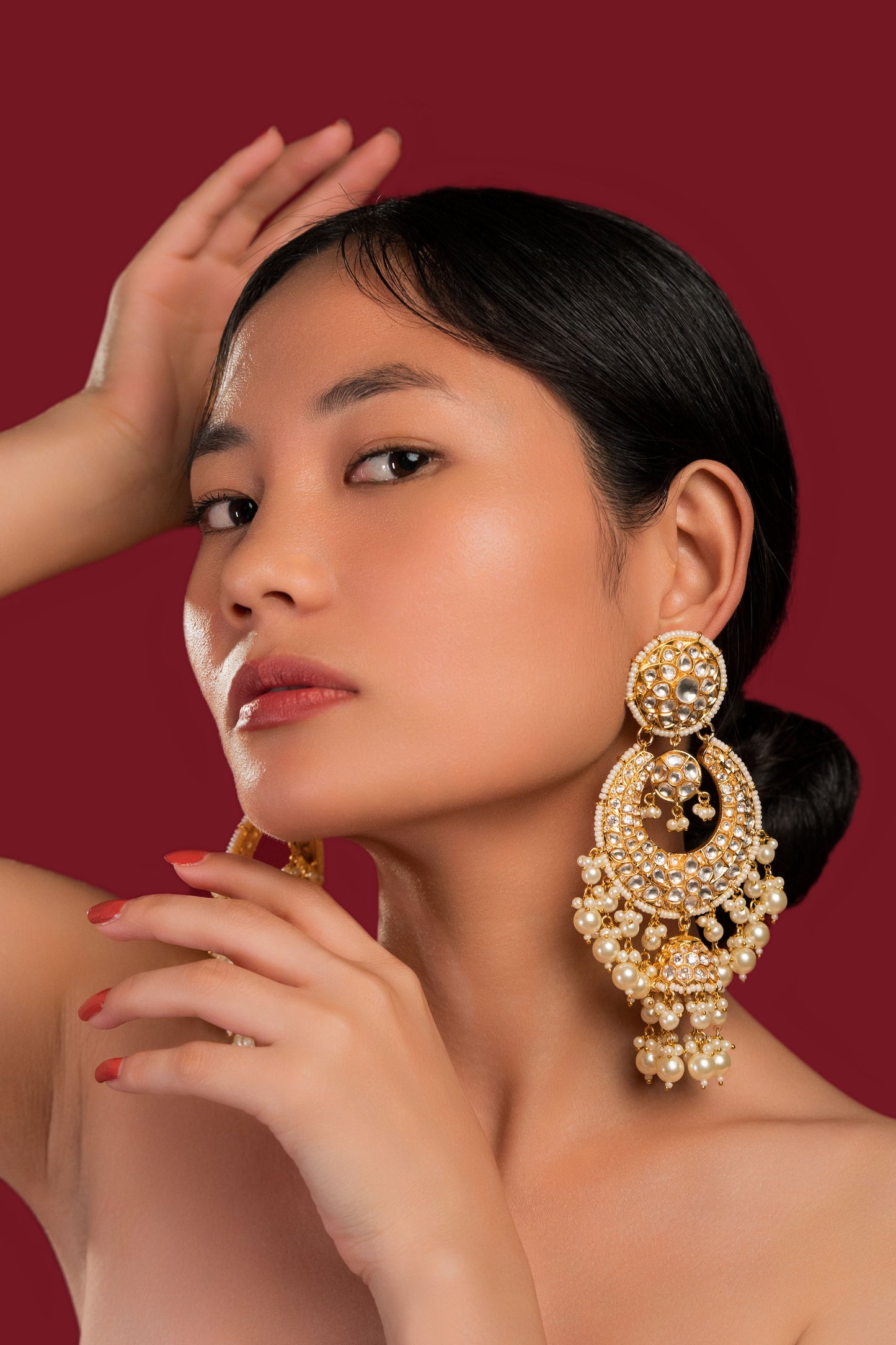 White Kundan Chandbali - VNE018