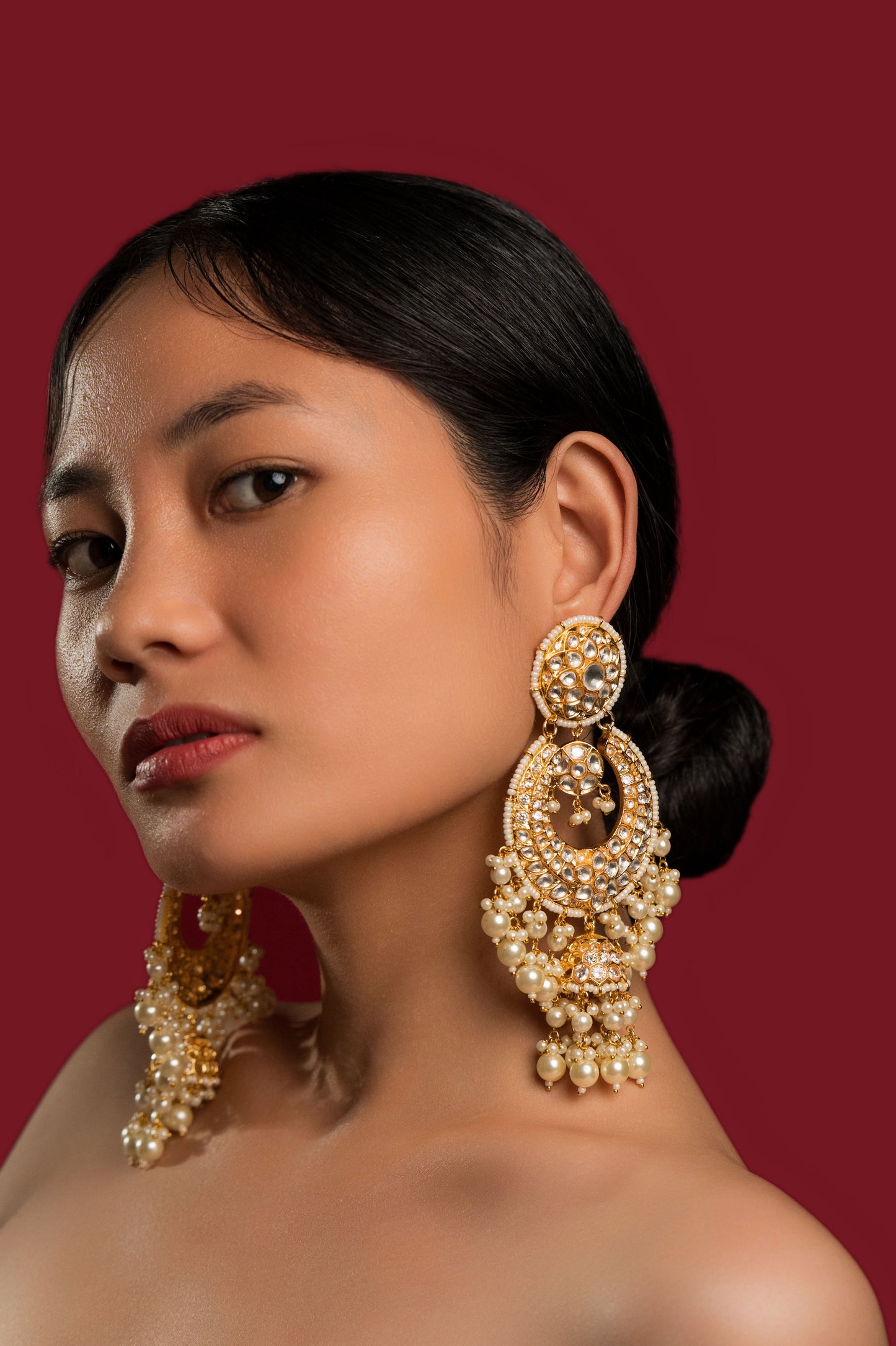 White Kundan Chandbali - VNE018