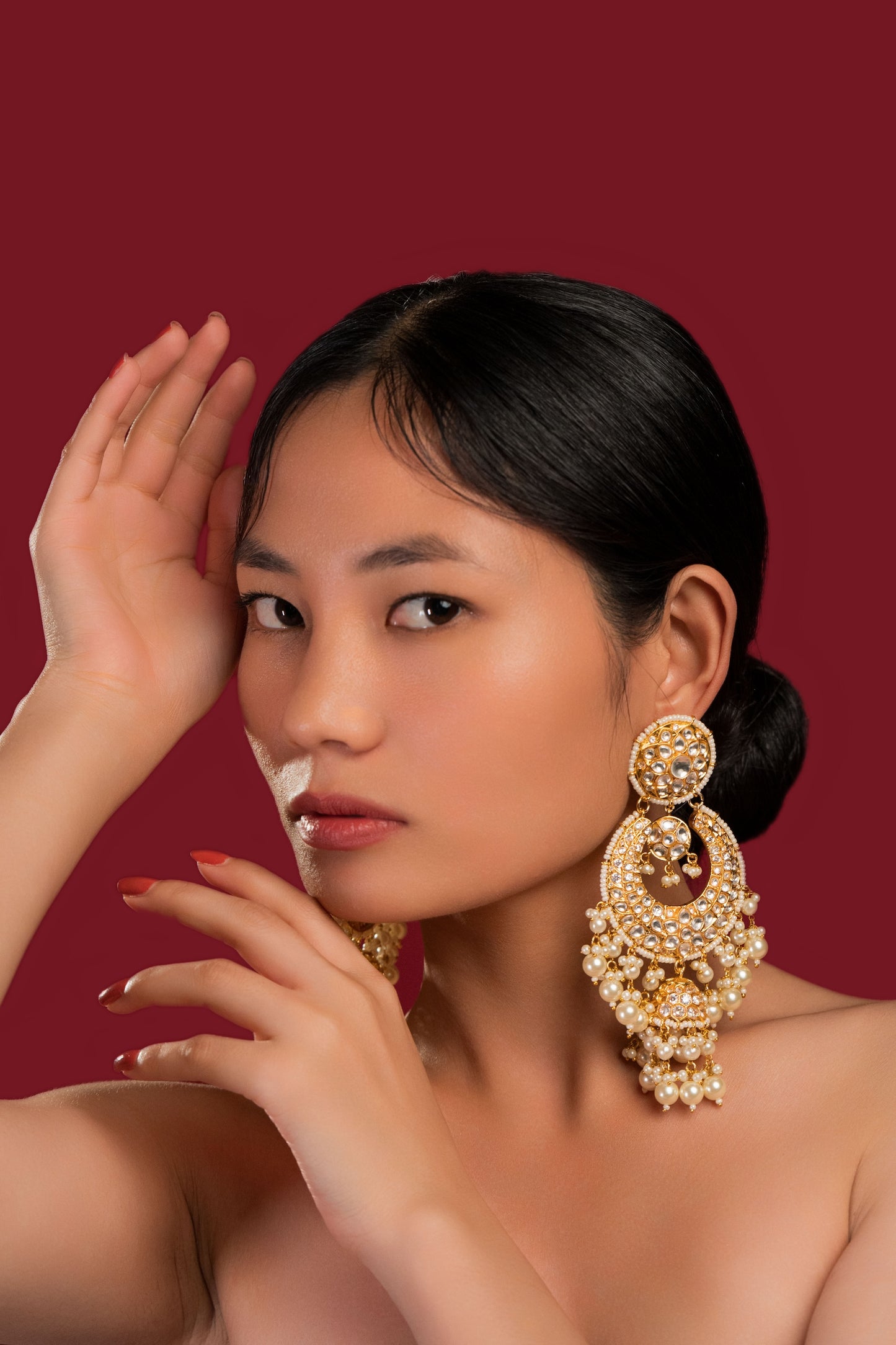 White Kundan Chandbali - VNE018
