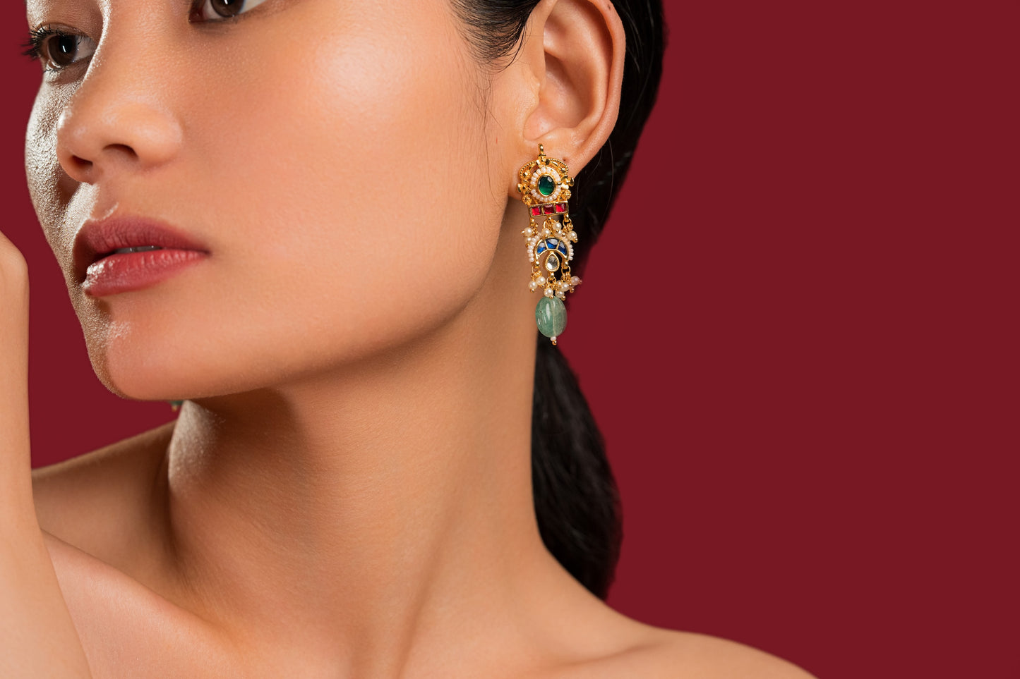 Small Multi Jadau Earrings - VNE042