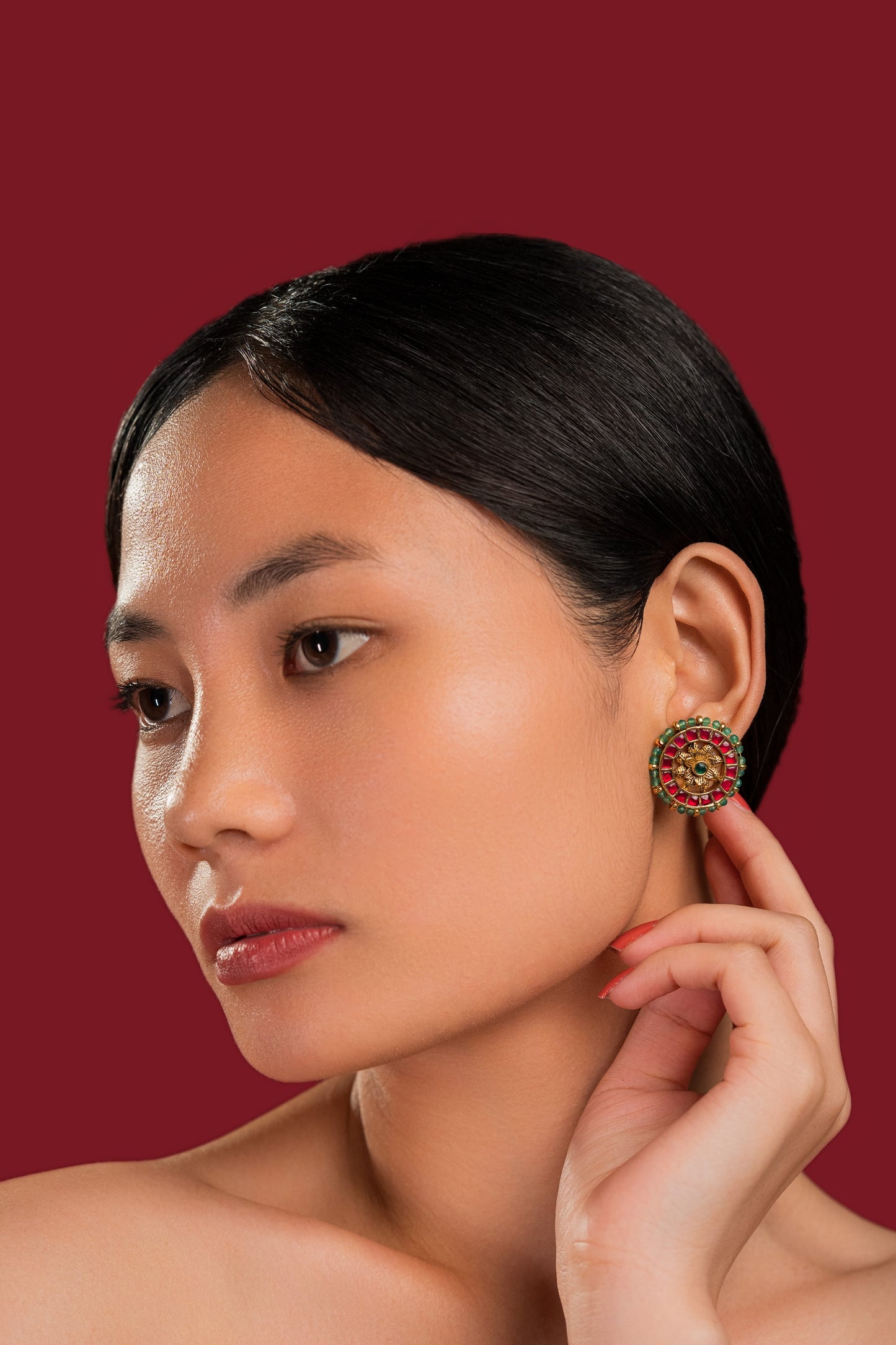 Red Green Jadau Studs - VNE044