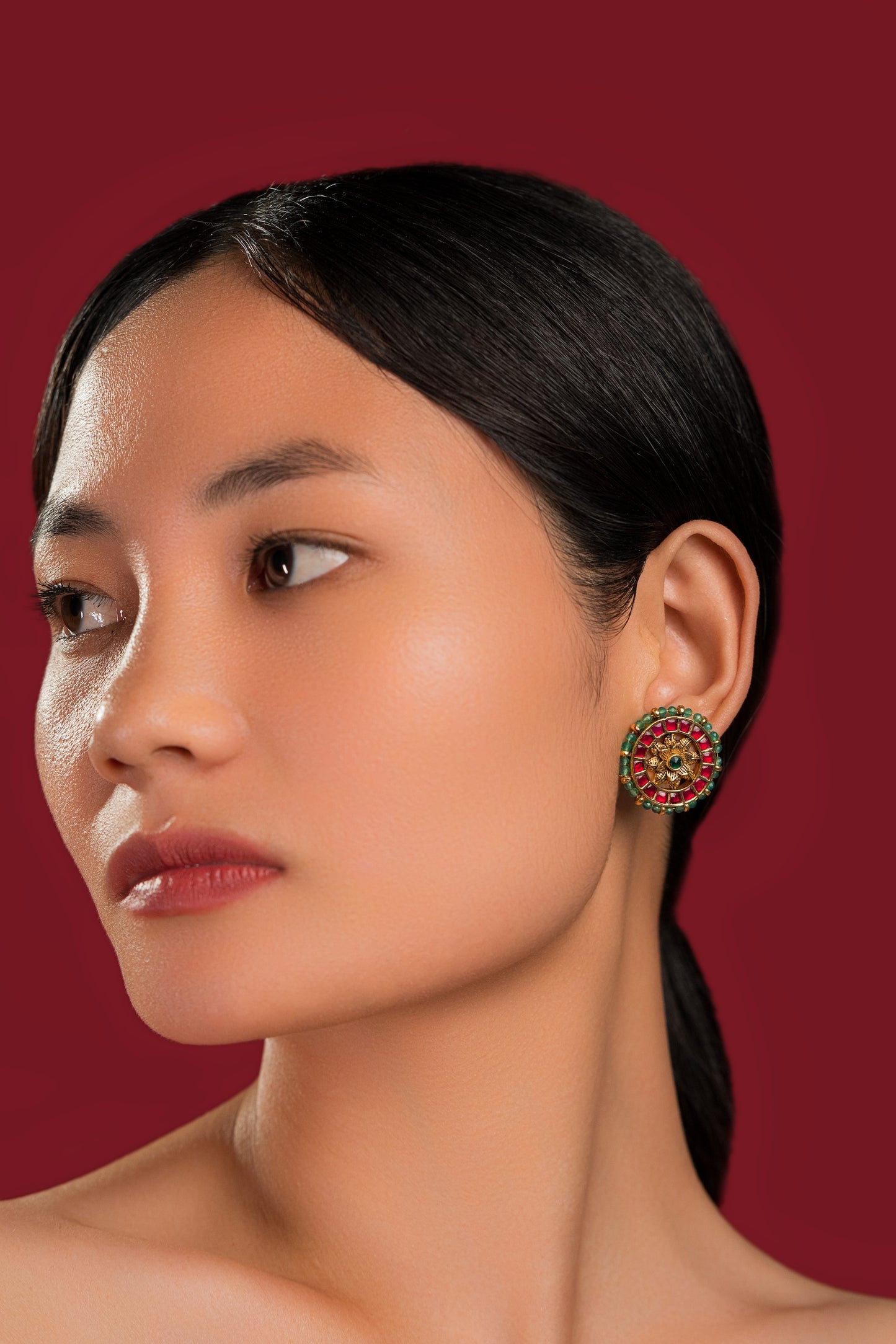 Red Green Jadau Studs - VNE044