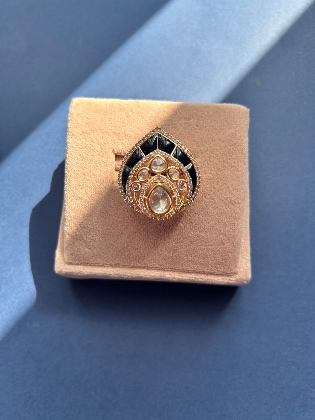 Black stone Pan Polki Ring  VNR068