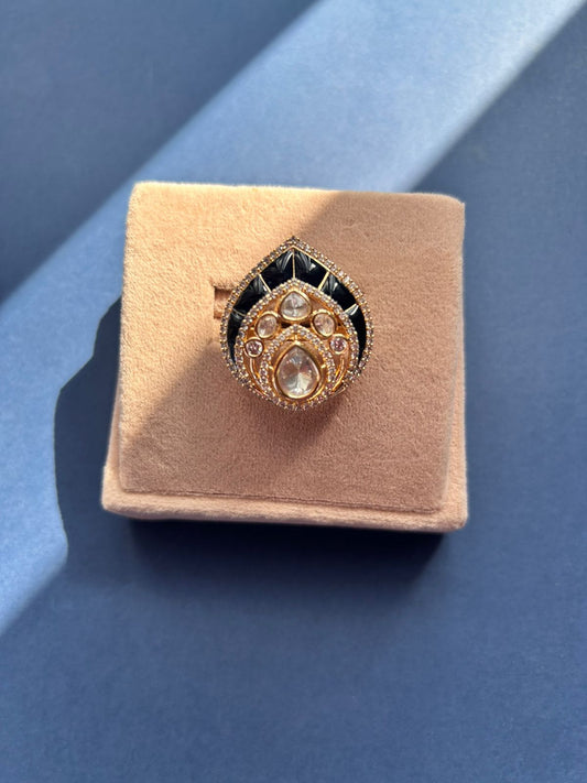 Black stone Pan Polki Ring  VNR068