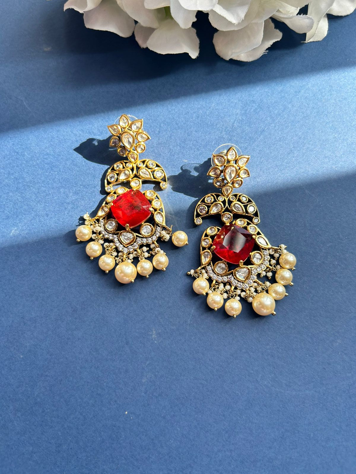 Pastal Red  Polki Earring VNE082