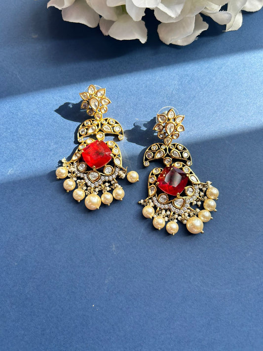 Pastal Red  Polki Earring VNE082