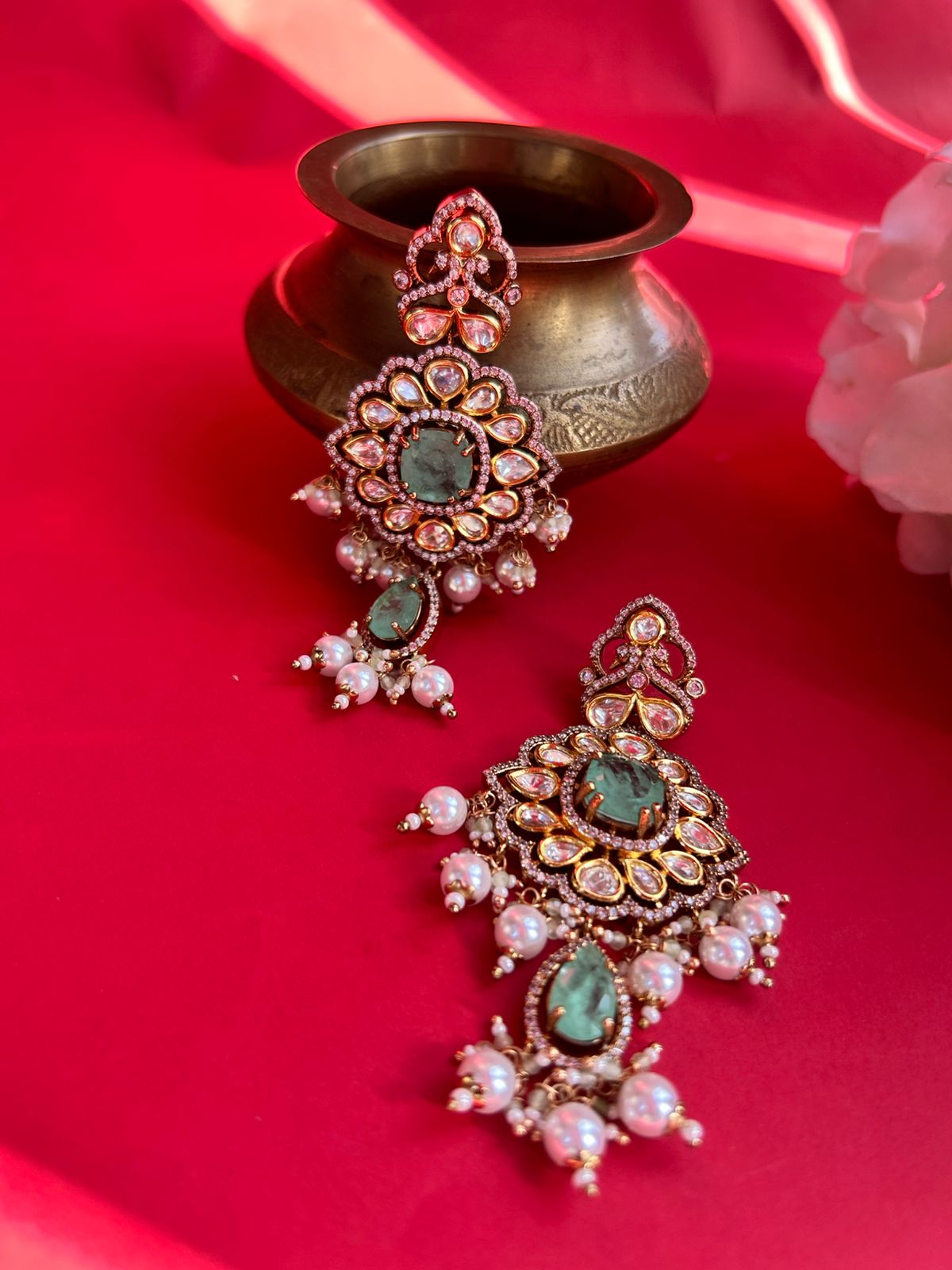 Pastal Red  Polki Earring VNE082