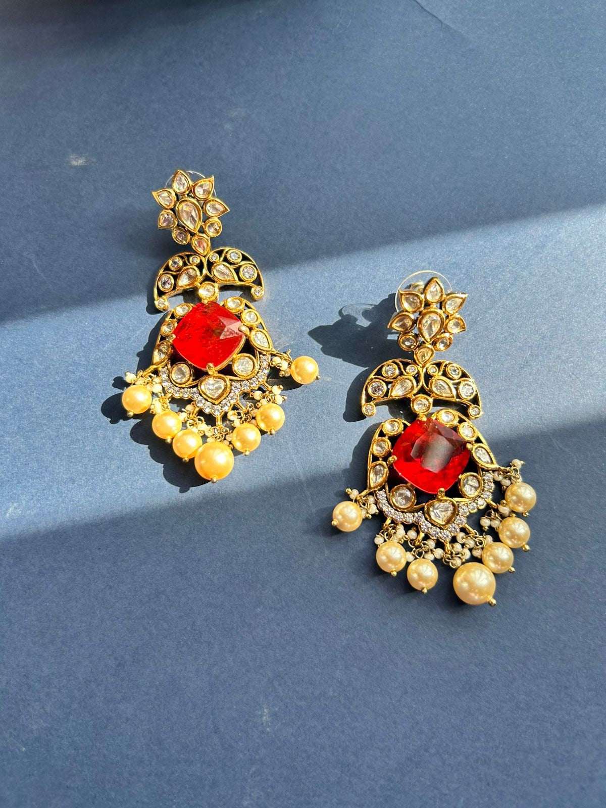 Pastal Red  Polki Earring VNE082