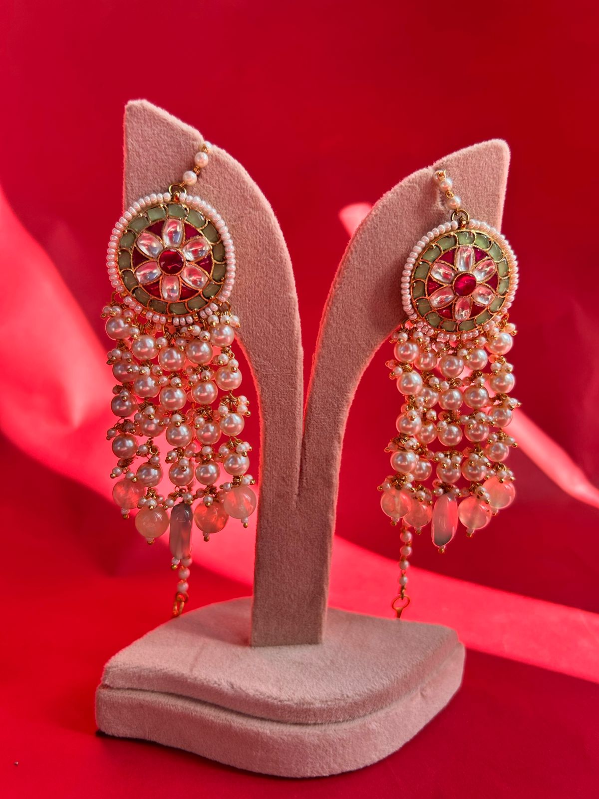 Pista Green Pearl drop Earrings VNE108