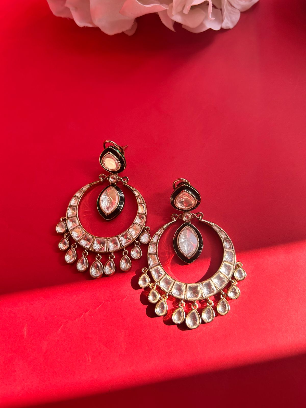 Polki Chand Green Minakari Earrings VNE116