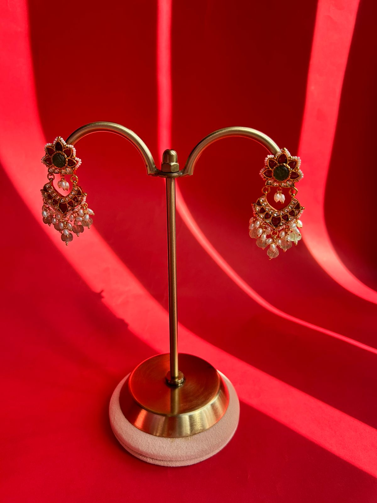 Chandbali Green Stone Jadau Earrings VNE179