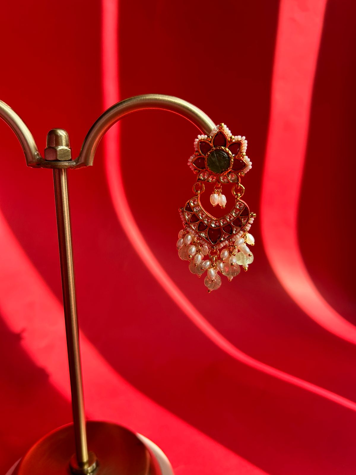 Chandbali Green Stone Jadau Earrings VNE179