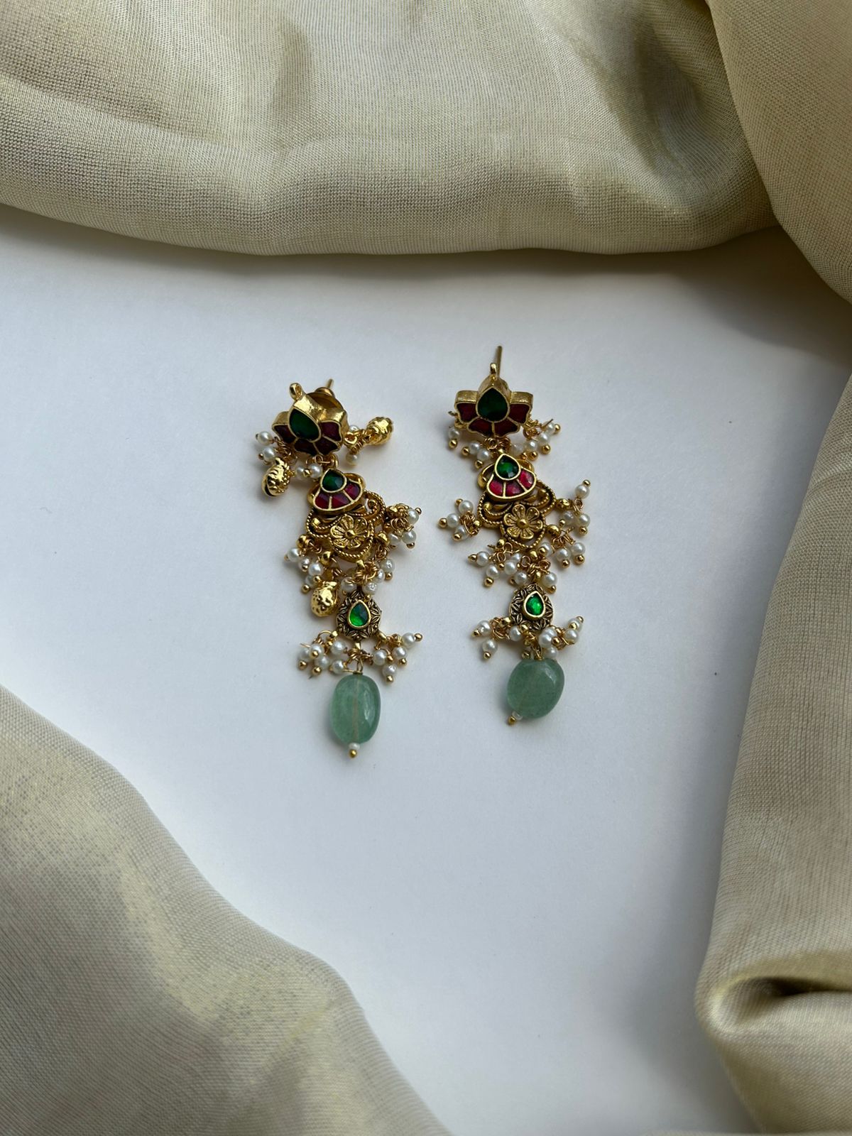 Lotus Hanging Jadau Earrings VNE182
