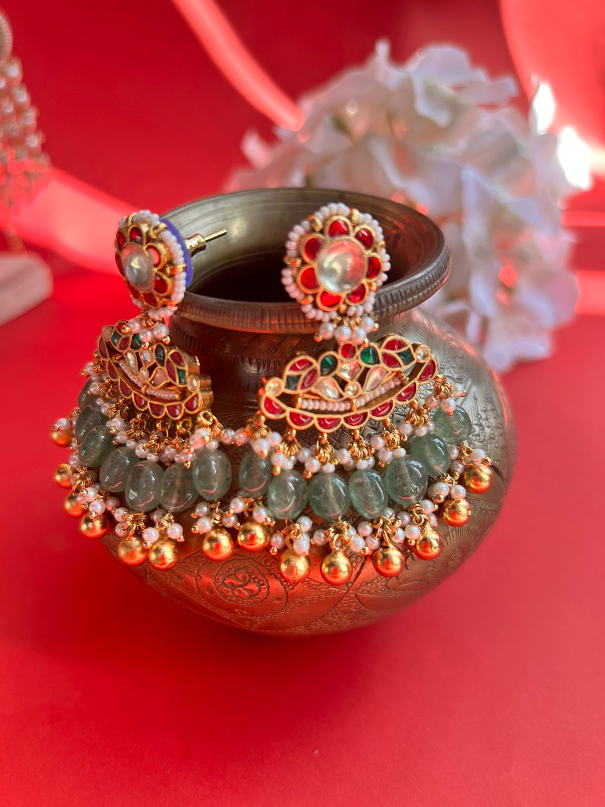 Chand Red Jadau Earring VNE186