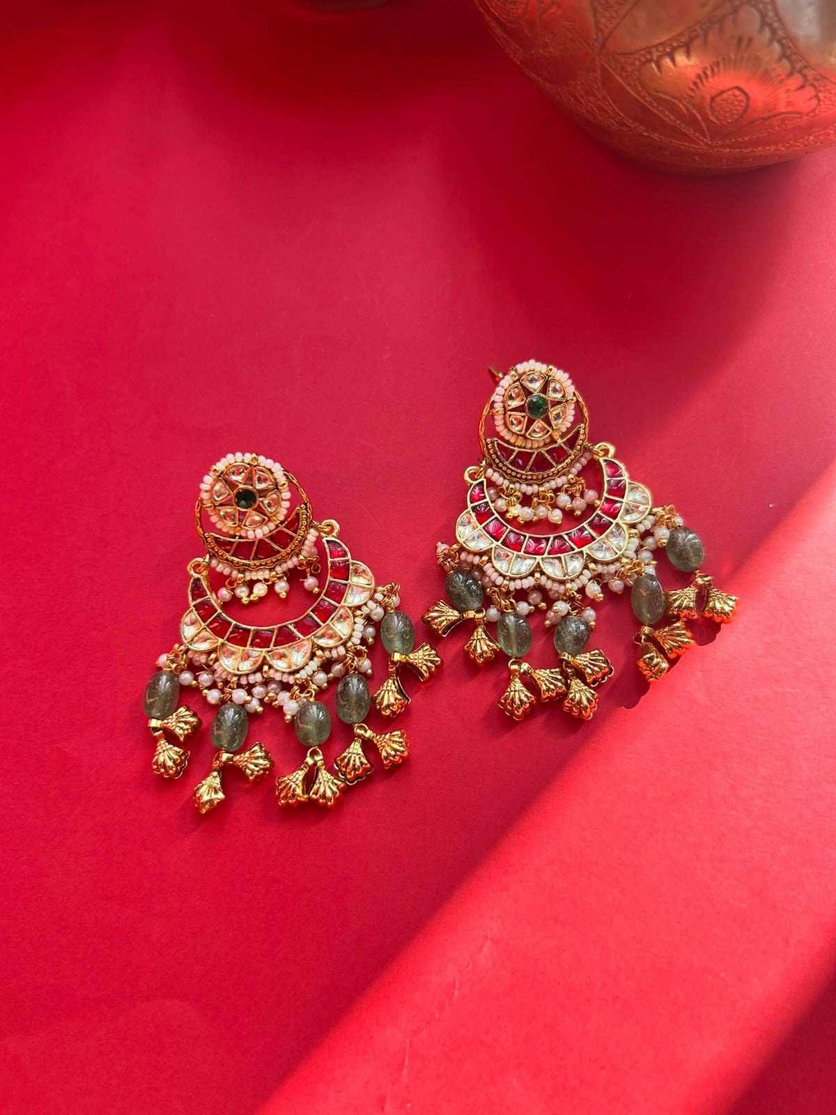 Multi Jadau Chandbali Earrings VNE192