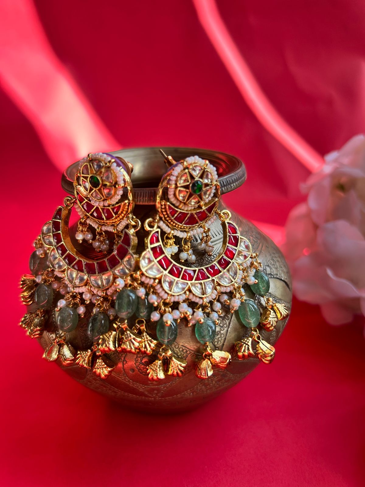 Multi Jadau Chandbali Earrings VNE192