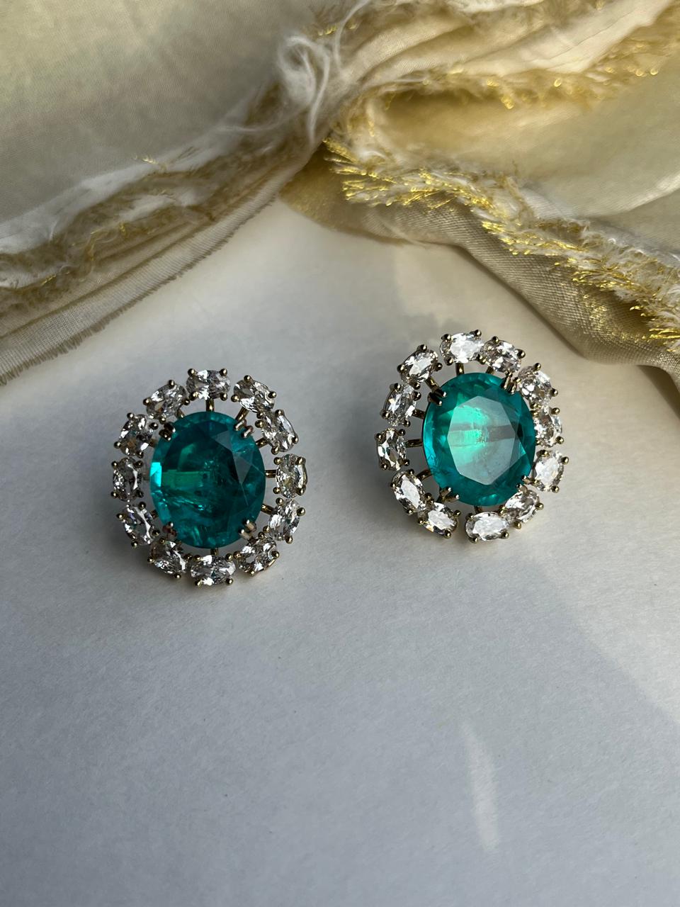 Vintage Aqua Stone Earrings VNE206