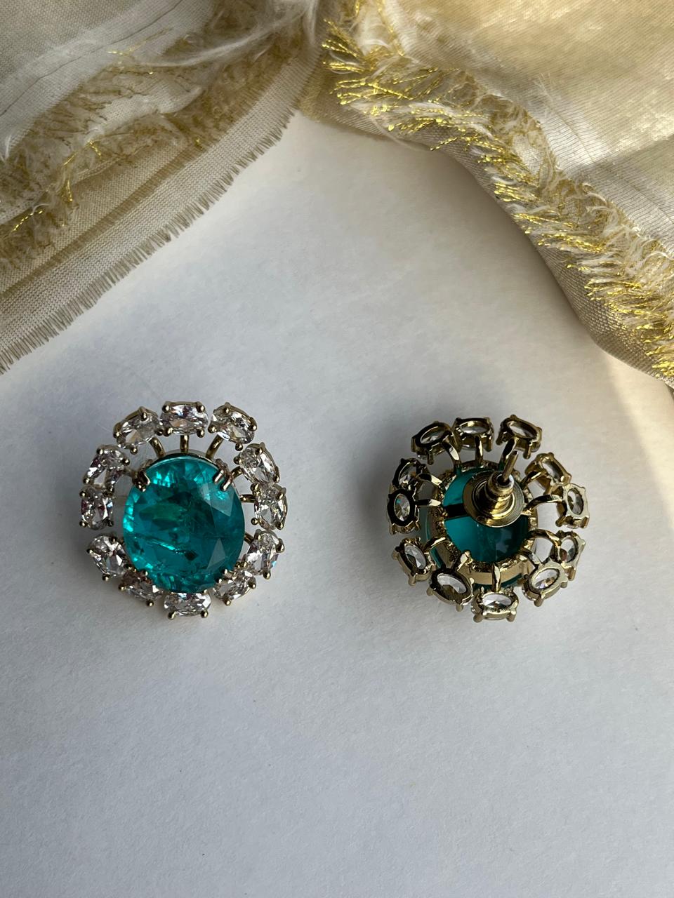 Vintage Aqua Stone Earrings VNE206