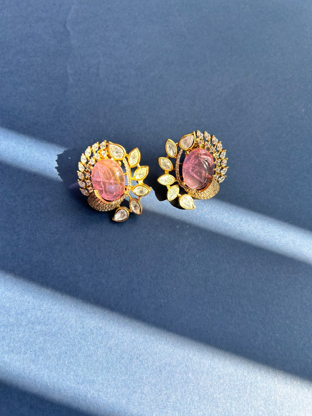 Pink Stone Polki Earrings VNE219