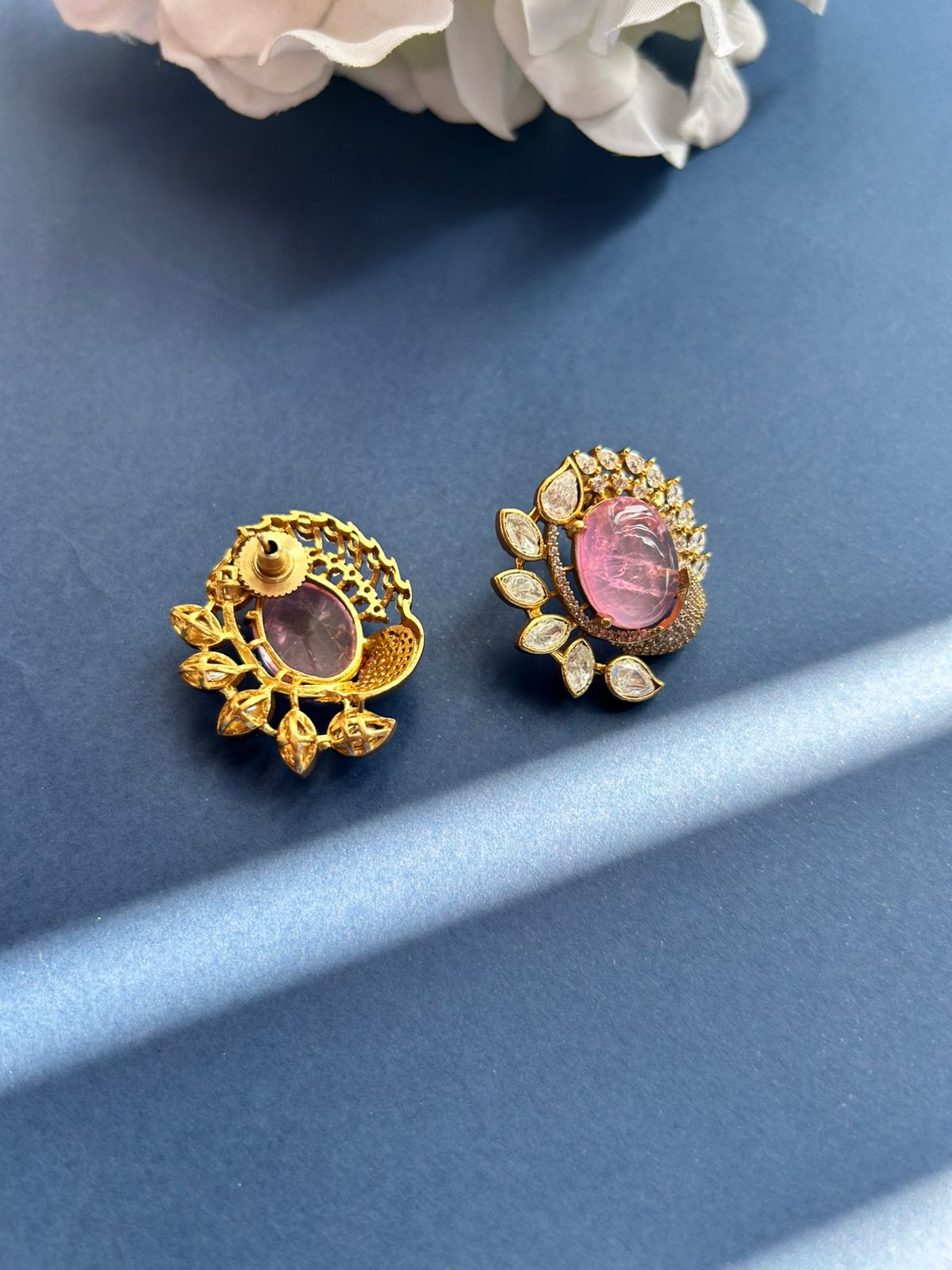 Pink Stone Polki Earrings VNE219