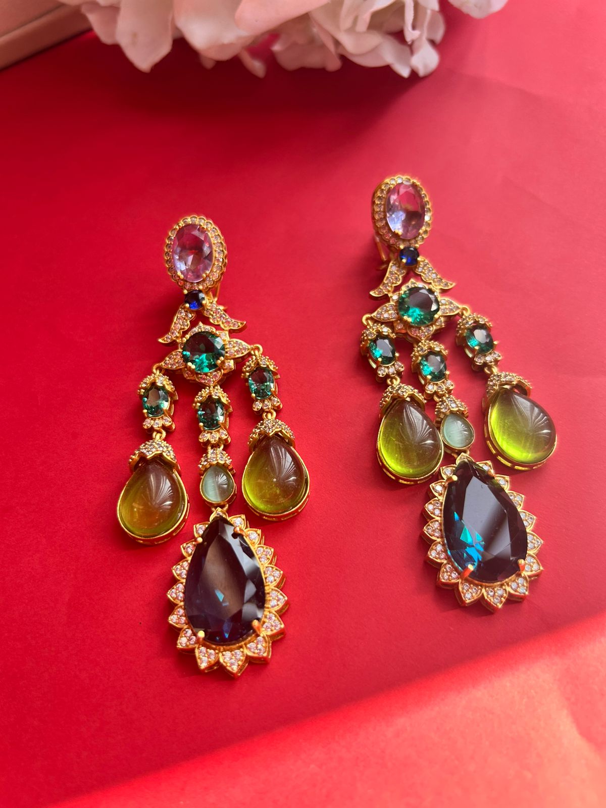 Multi Stone Diamond Gold Earrings VNE222