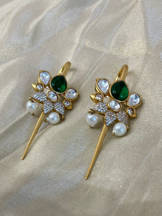 Lotus Green Stone Pearl Earcuffs VNE229