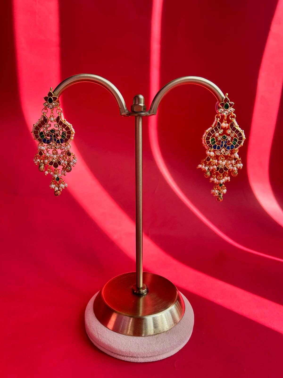 Peacock Multi Jadau Pearl Earrings VNE235