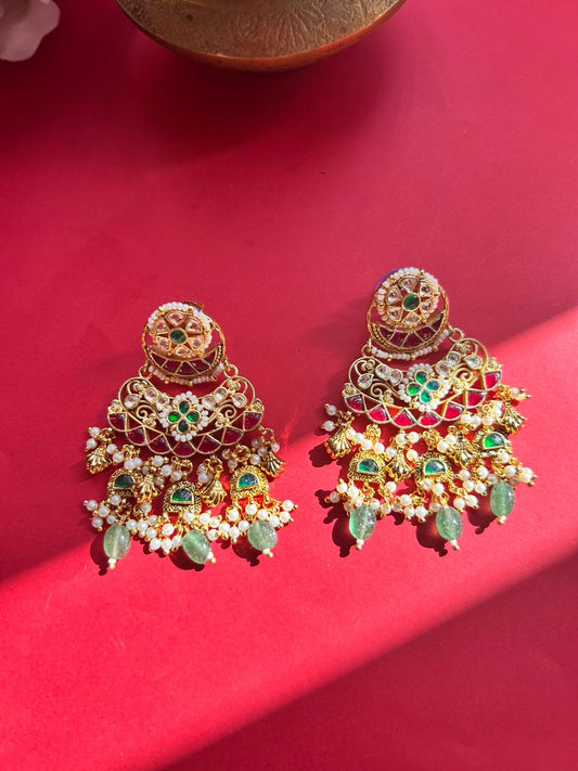 Multi Antique Jadau Earrings VNE236