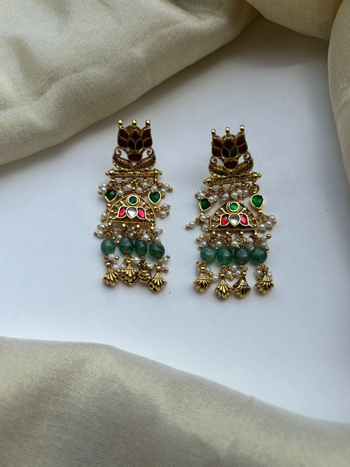 Lotus Multi Jadau Antique Earring- VNE237