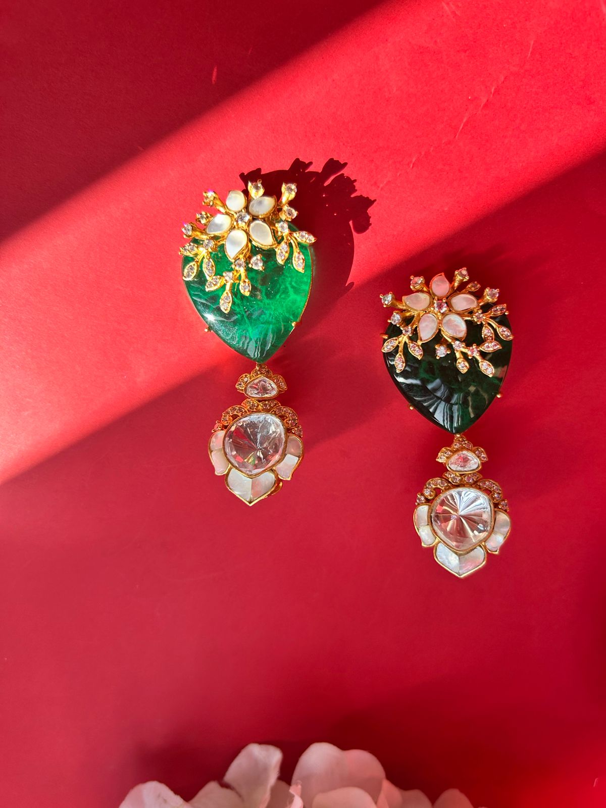 Green Stone Flower Polki Earring VNE238