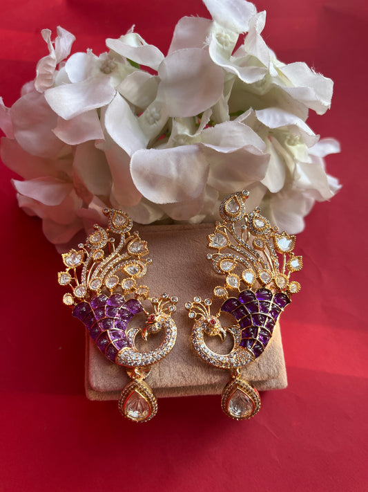 White MOP Polki Peacock Earcuffs VNE246