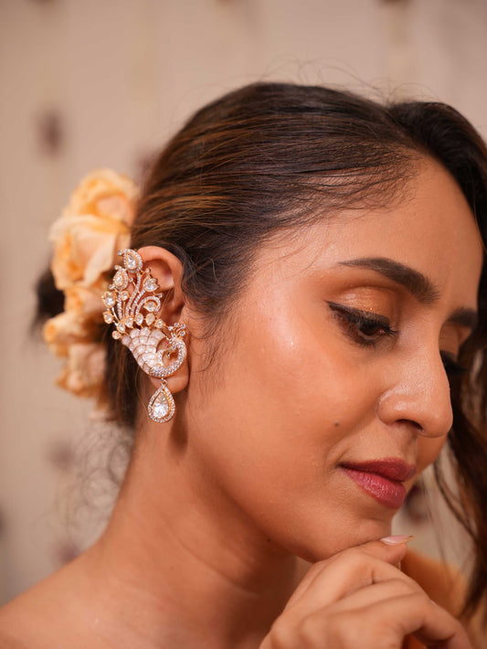 White MOP Polki Peacock Earcuffs - VNE246